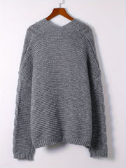 Solid Cable Knit Long Sleeve Open Front Sweater Cardigan