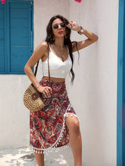 Graphic Print Tassel High Waist Skirt Ethnic Skirt For Spring & Summer