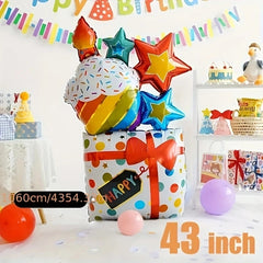 Colorful Birthday Cake Foil Balloons with Candle Shape