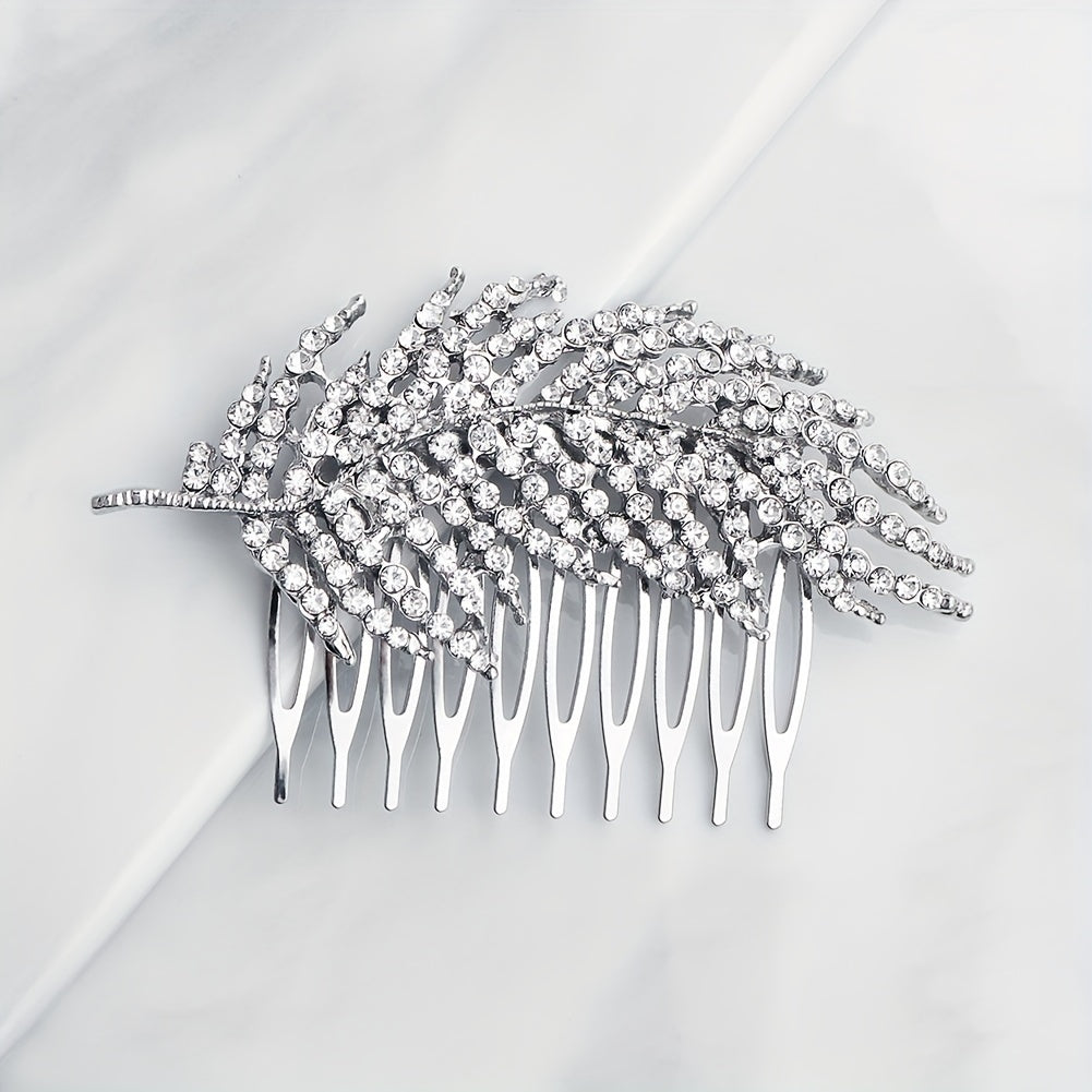 Rhinestone Leaf Hair Comb Bridal Wedding Headwear Hair Styling Accessory
