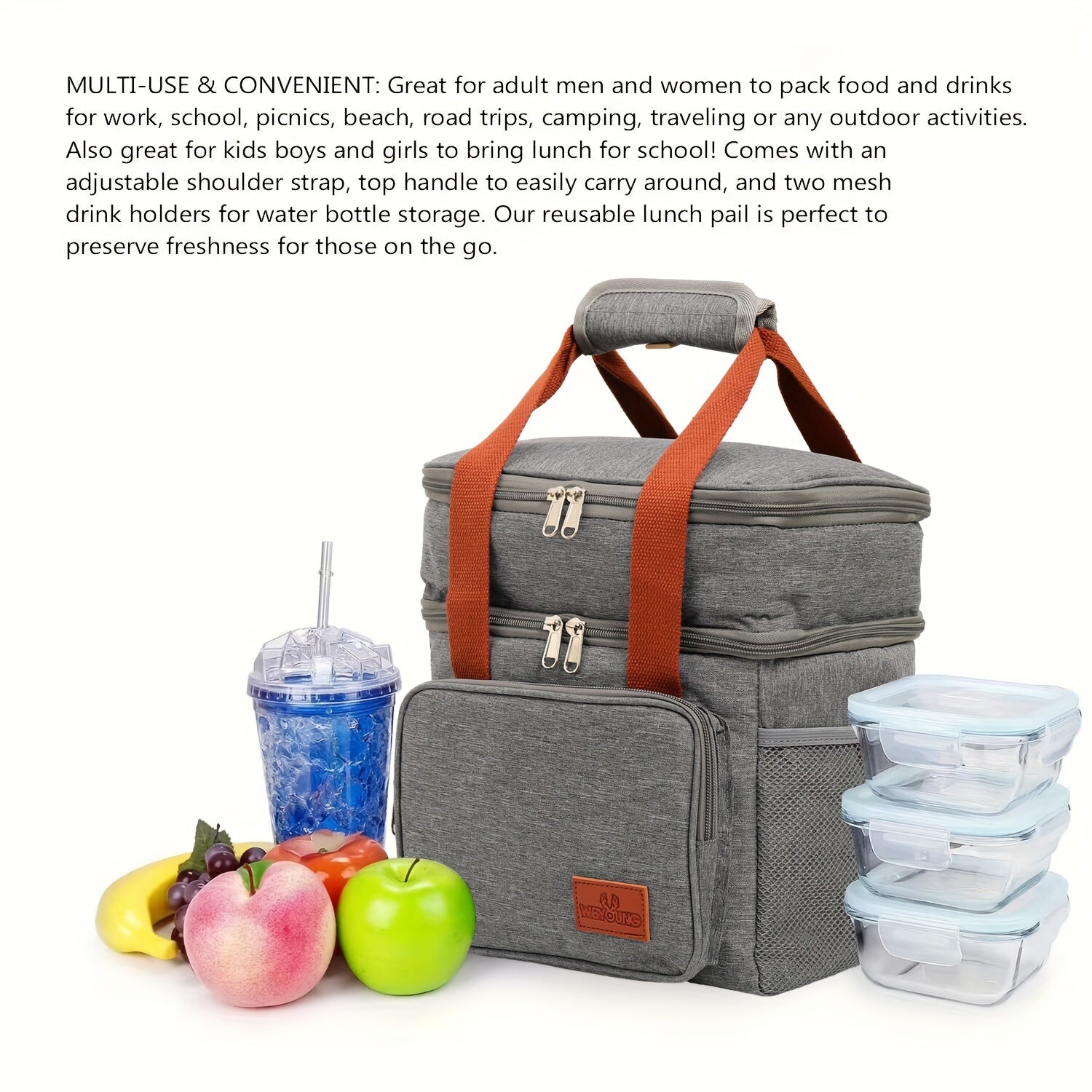 Insulated Lunch Bag Large Cooler Bag For Women Men Reusable Adjustable Strap