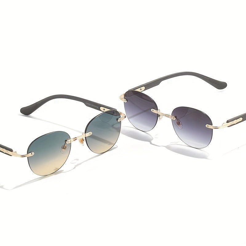 Round Rimless Sunglasses UV400 Gradient Glasses for Driving