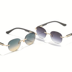 Round Rimless Sunglasses UV400 Gradient Glasses for Driving