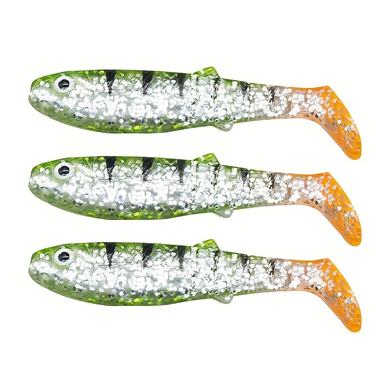 3pcs Soft Bait T Tail 3D Eyes Earthworm Soft Lure Artificial Silicone Bait