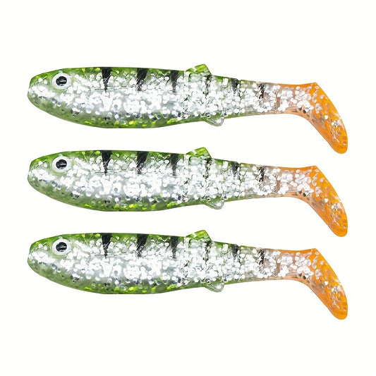 3pcs Soft Bait T Tail 3D Eyes Earthworm Soft Lure Artificial Silicone Bait