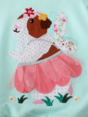 Girls Puppy Embroidery Sweatshirt Top Pullovers For Sports Casual Outfit