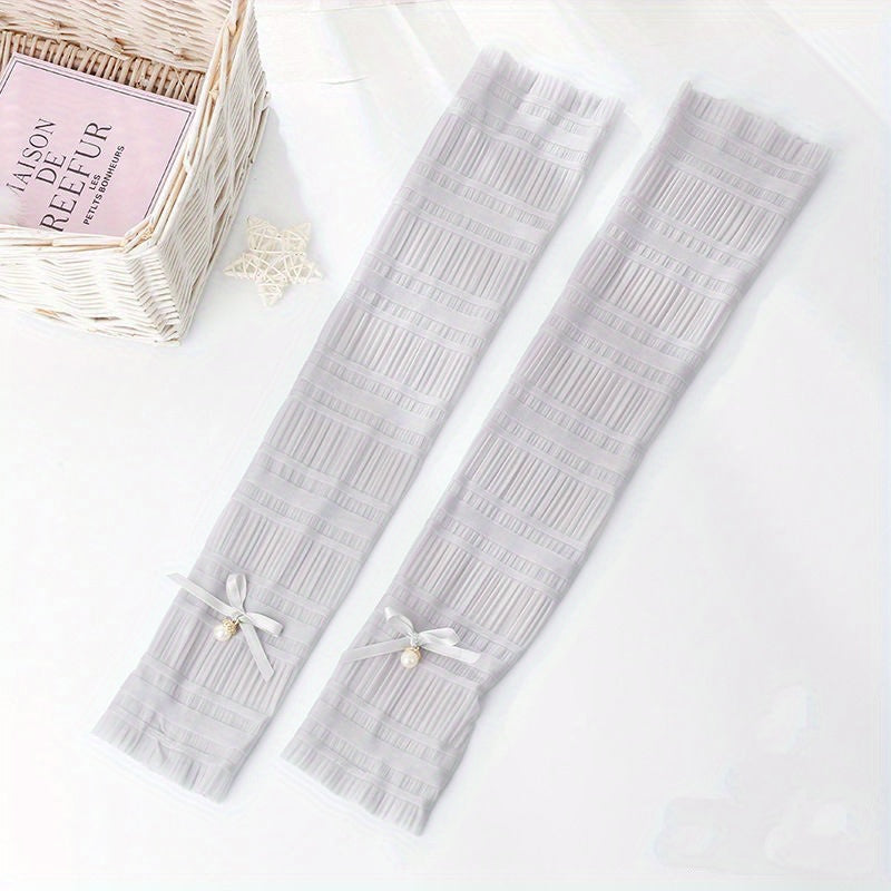 Faux Pearl Bow Decor Gloves Sunproof Sleeves
