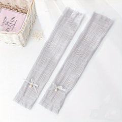 Faux Pearl Bow Decor Gloves Sunproof Sleeves