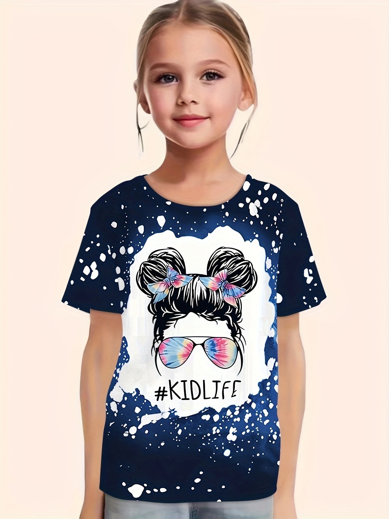 Sunglasses Girl Print Short Sleeve T shirt - Girls Summer Clothes