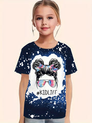 Sunglasses Girl Print Short Sleeve T shirt - Girls Summer Clothes