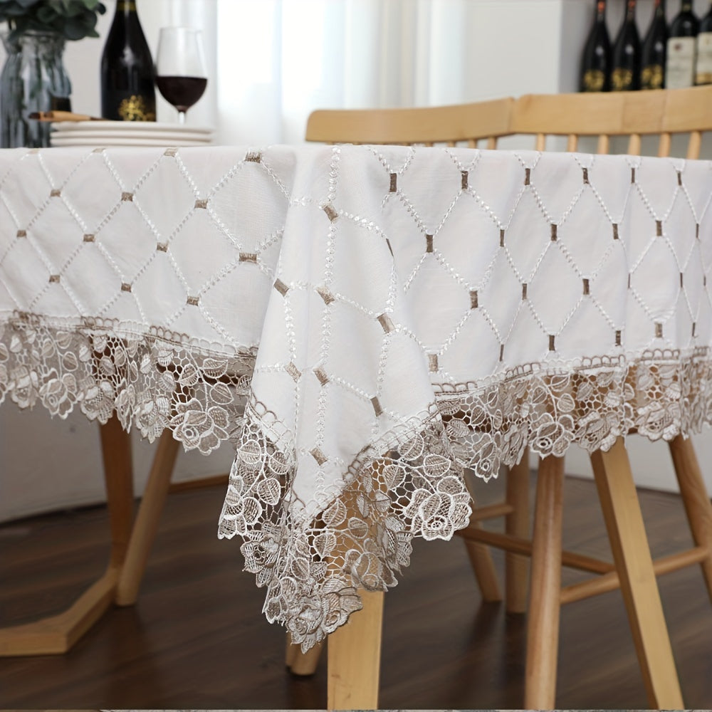 Plaid Jacquard Tablecloth Embroidered Linen Dustproof Decorative Tablecloth