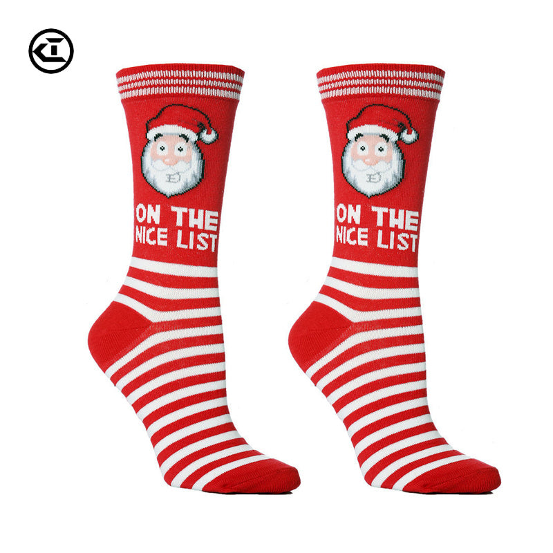 Red Santa Pattern Cotton Christmas Socks
