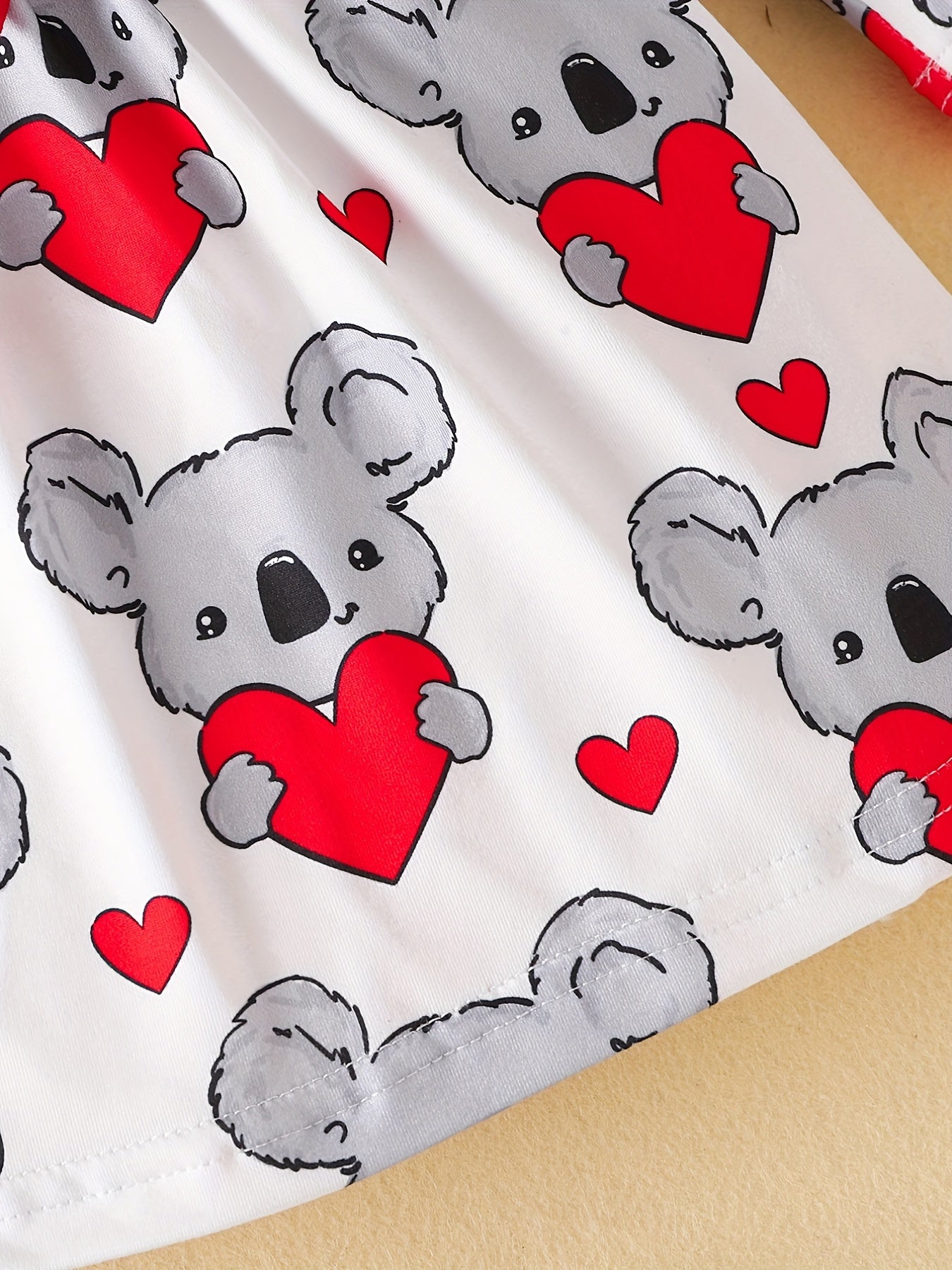 2pcs Baby Girls Heart And Bear Print Dress & Headband Set for Spring/Autumn