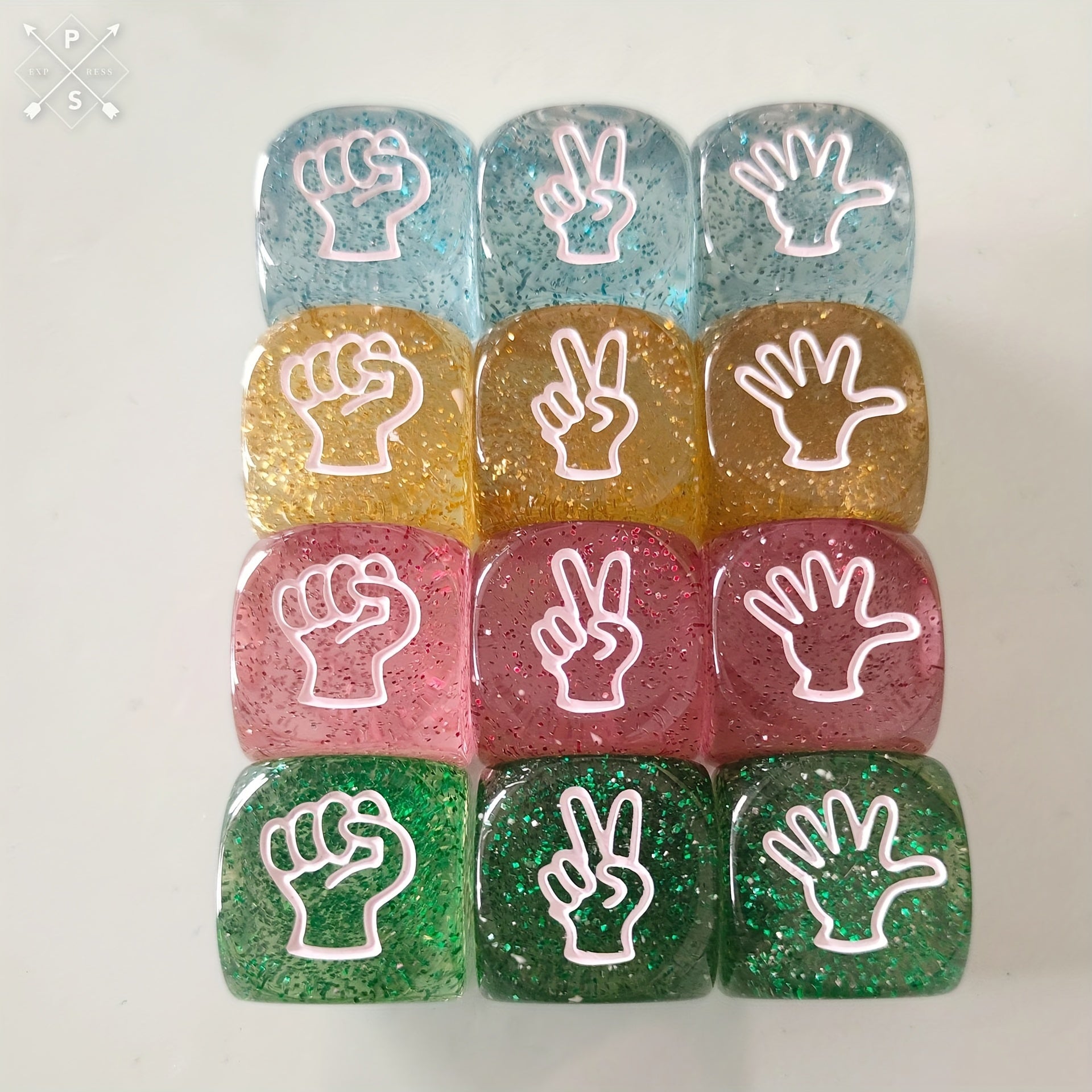 12 Transparent Glitter Dices Finger Puzzle Game 4 Colors 3 Pieces