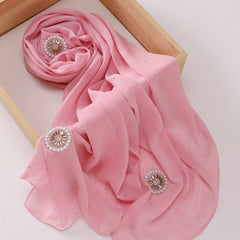 Faux Pearl Chiffon Hijab Scarf Solid Shawl Head Wrap Turban for Women