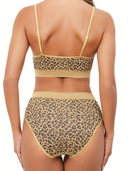 Leopard Bra & Panties Sexy Wireless Bra & Elastic Panties Lingerie Set