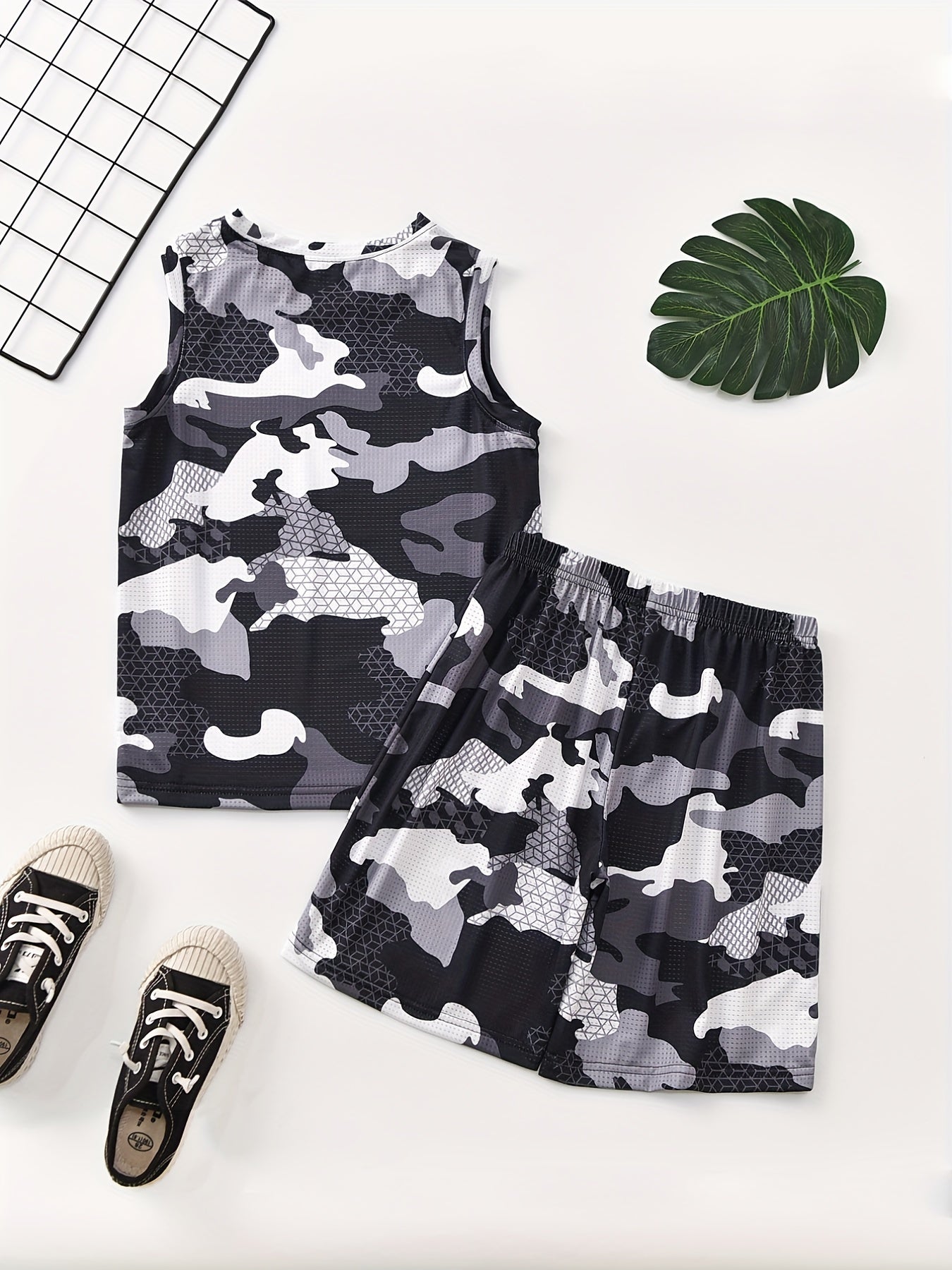 Boys Summer Mesh Outfit Camo Shorts & Vest Kids 2pcs Suit