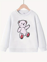 Girls Pink Bear Print Long Sleeve Sweatshirt Top Pullovers