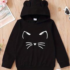 Girls' Cartoon Cat Bear Ear Hoodie Casual Sweatshirt Top