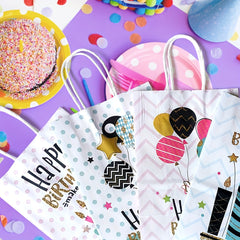 4pcs Happy Birthday Gift Bag Set with Wrappers and Ribbon Ties - Pink Series