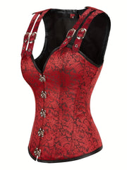 Jacquard Strapless Corset Bustier Retro Style Lace Up Body Shaper