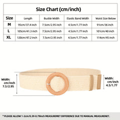 Women's Straw Stretch Waist Belt Square Buckle Boho Beach Dress Belts