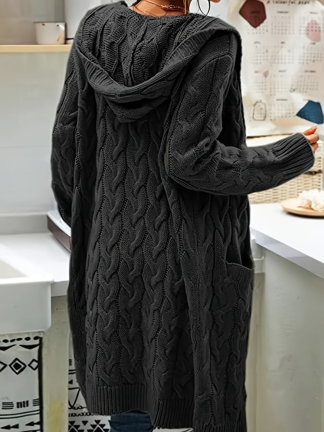 Cable Hooded Cardigan with Pockets