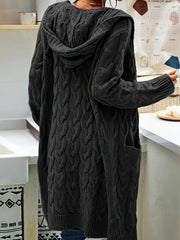 Cable Hooded Cardigan with Pockets