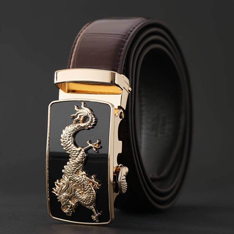 Men's Business PU Leather Belt Dragon Decor