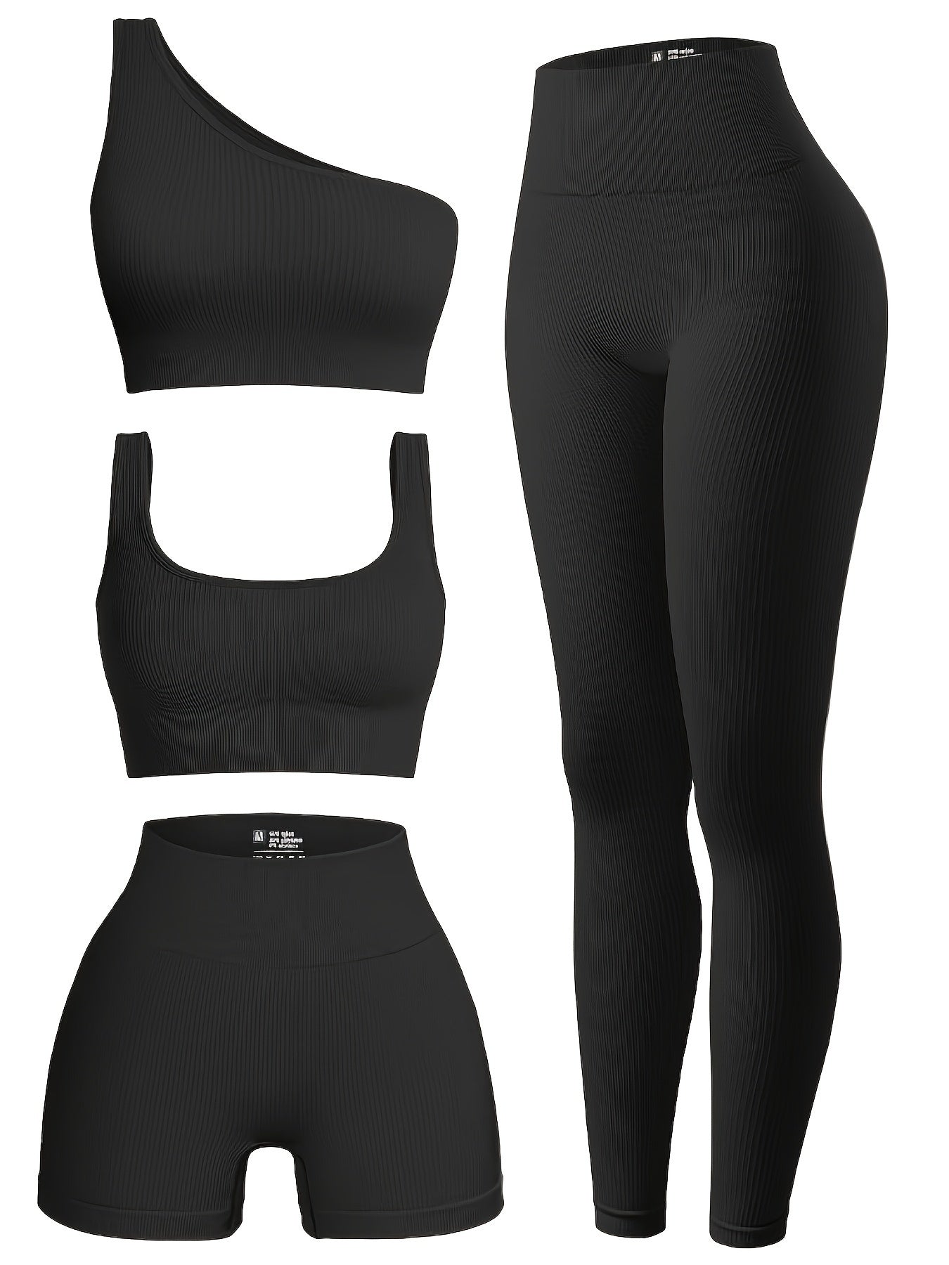Yoga Workout Set Ribbed One Shoulder Top Crop Tank Hip Lifting Shorts Leggings