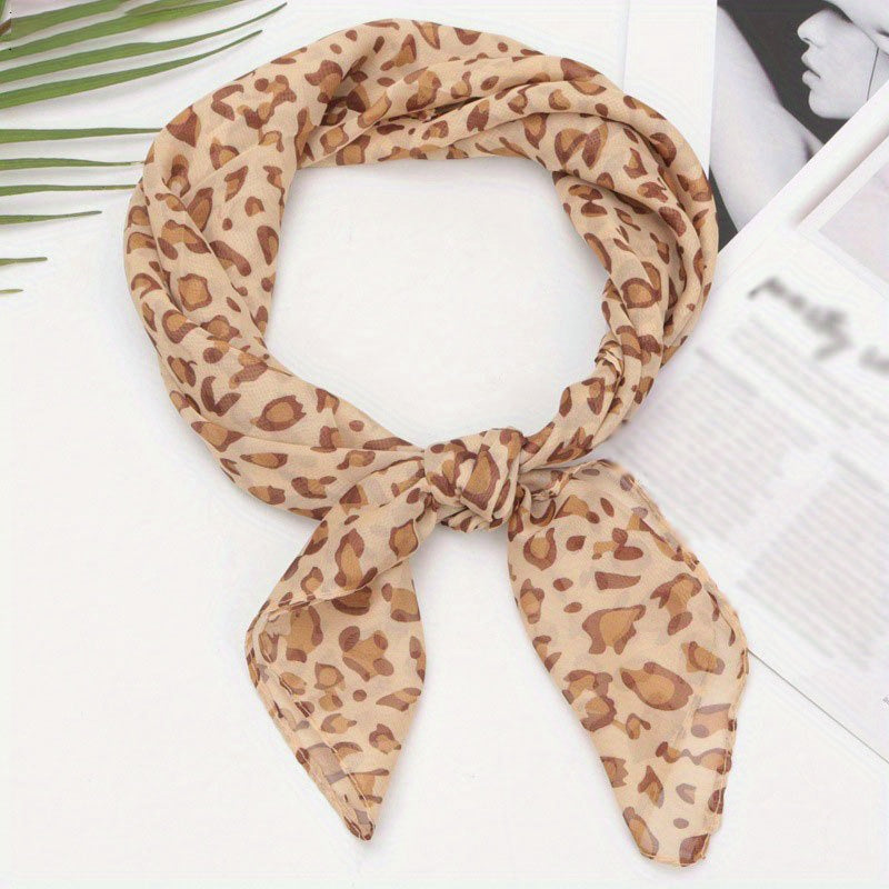 Leopard Bandana Chiffon Scarf Neck Neckerchief Polyester Head Wrap Charm