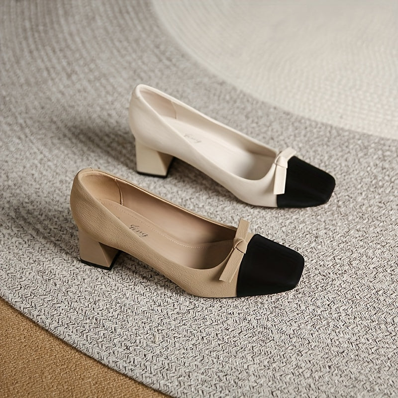 Chic Bowknot Chunky Heels Square Toe Mid Heel Shoes