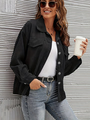 Solid Button Front Jacket Casual Long Sleeve Versatile Outerwear