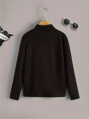 3pcs Boys Solid Sweater Round Neck Long Sleeve Stretch Warm Knit Pullover Top