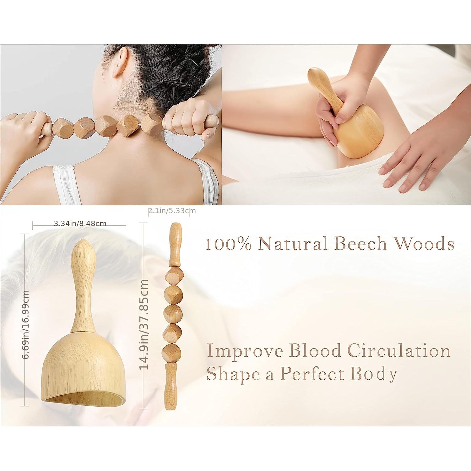 Wood Massage Tools Set Body Sculpting Wood Massager Roller Rope