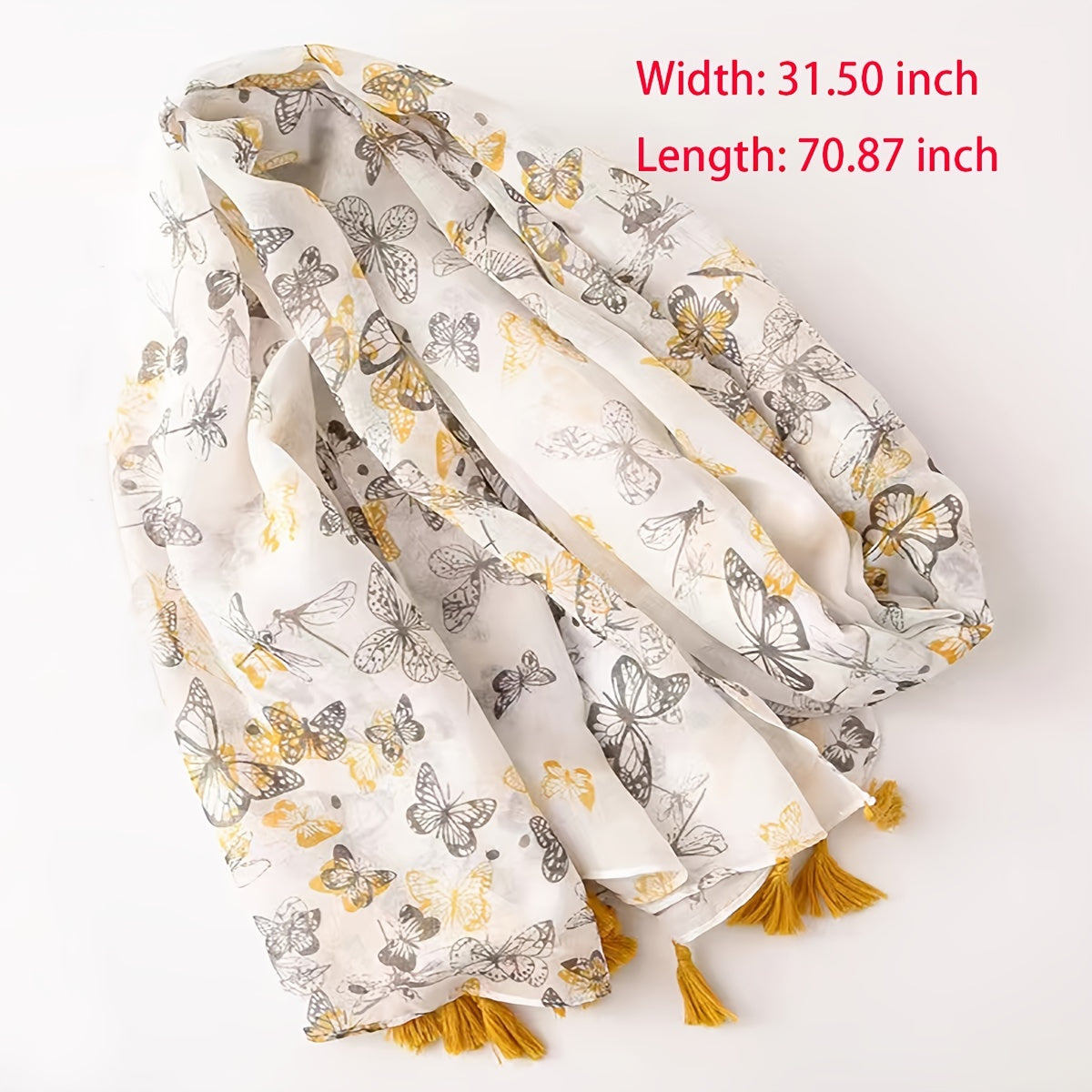 Yellow Butterfly Scarf Casual Tassel Shawl Head Wrap Turban
