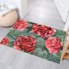 Red Rose Area Rug Faux Wool Floral Rugs Non Slip Washable Entryway Rug Carpet