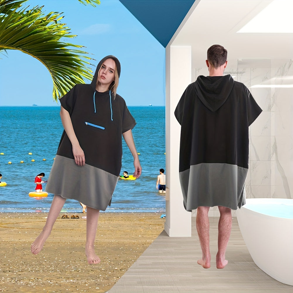 Microfiber Surfing Wetsuit Changing Towel Robe Poncho Hood Pocket