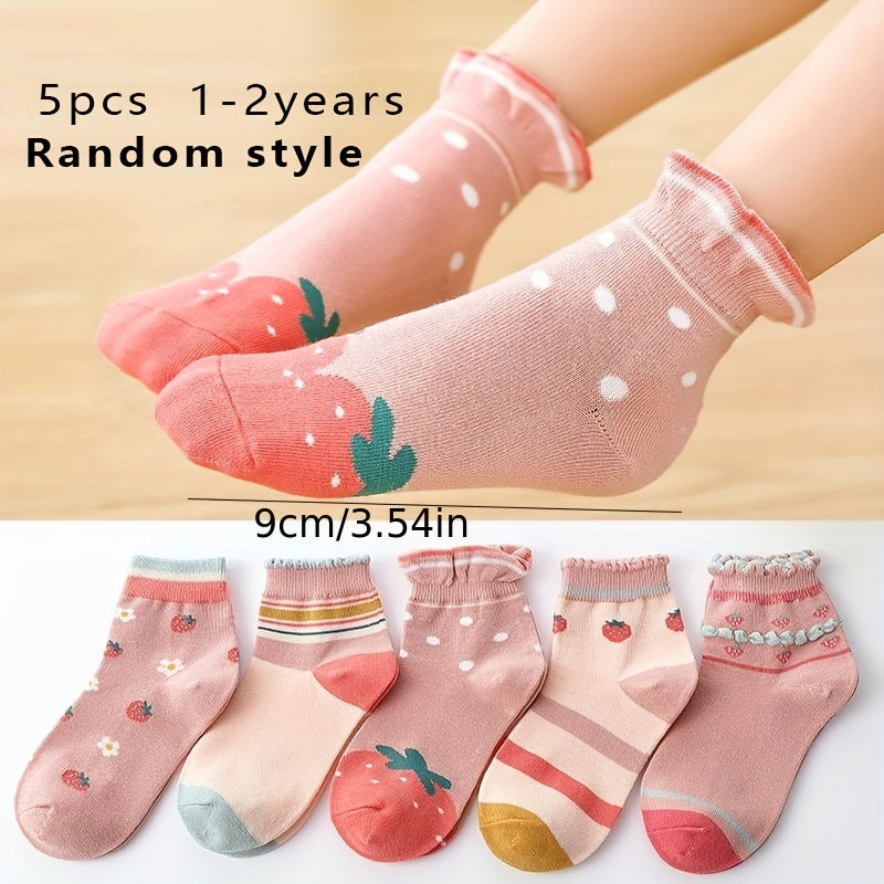 5 Pairs Girl's Cartoon Knitted Socks Warm Soft Crew Socks
