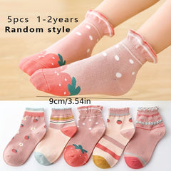 5 Pairs Girl's Cartoon Knitted Socks Warm Soft Crew Socks