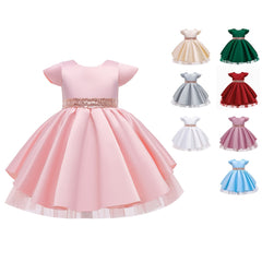 Toddler Girls Back Sequins Bow Heart Cut Out Princess Dress