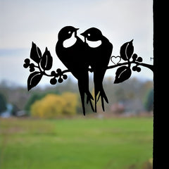 2 Birds Silhouette Steel Wall Decor Art Home Garden Statue Stakes