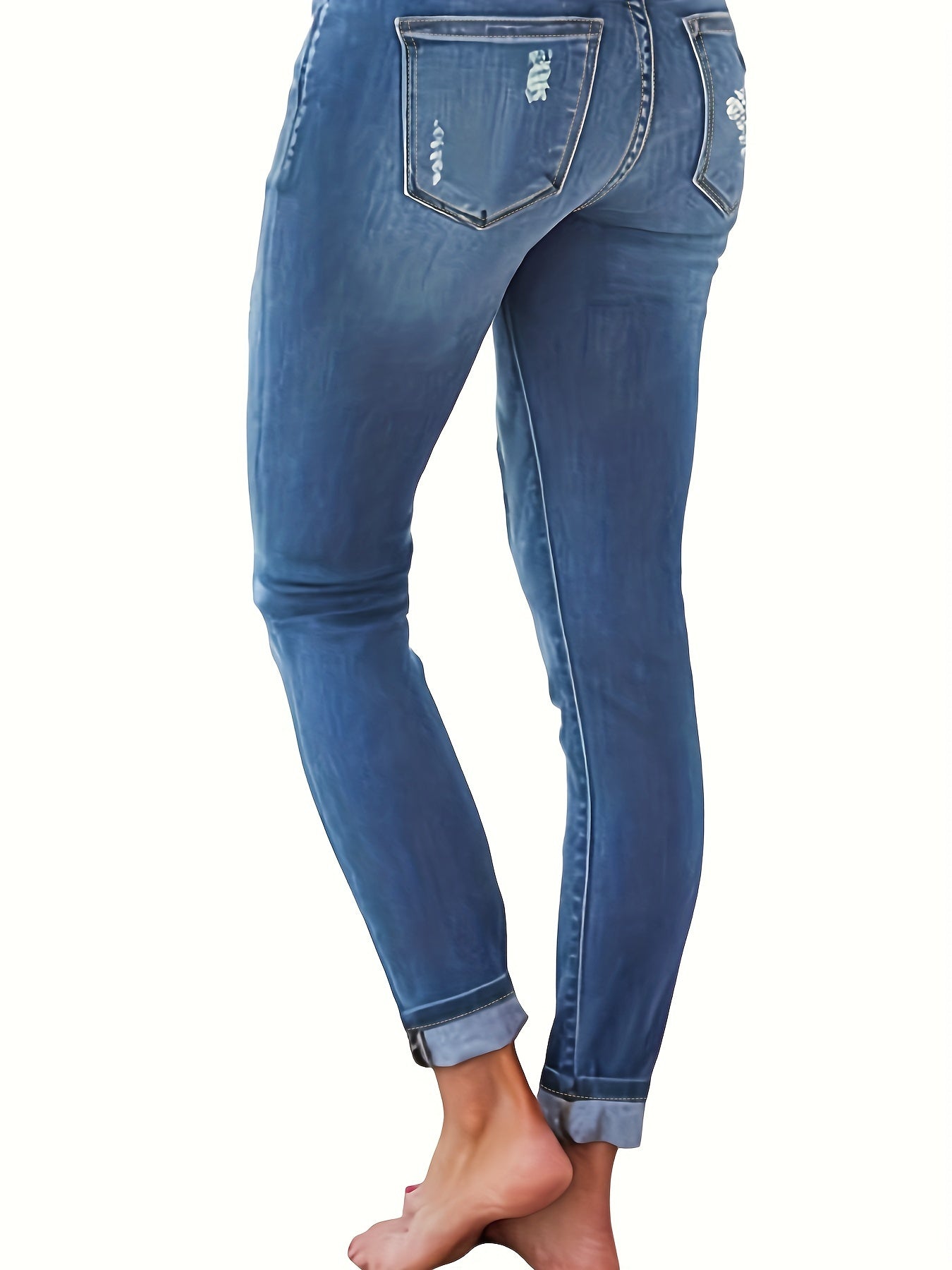 Ripped Leopard Patchwork High Waisted Skinny Jeans