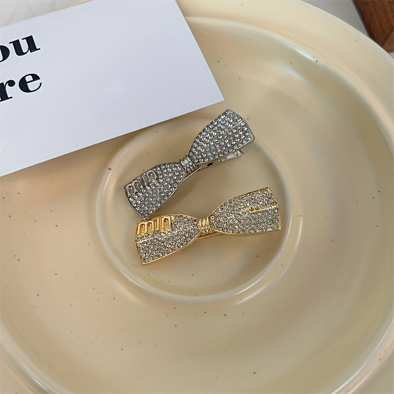 2pcs Rhinestone Princess Hair Clip Bow Side Clip Accessories for Girls