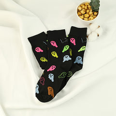 Cartoon Ghost Print Socks - Halloween Crew Socks Women's Stockings