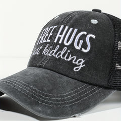 HUGS Ponytail Trucker Hats Washed Distressed Embroidery Baseball Cap