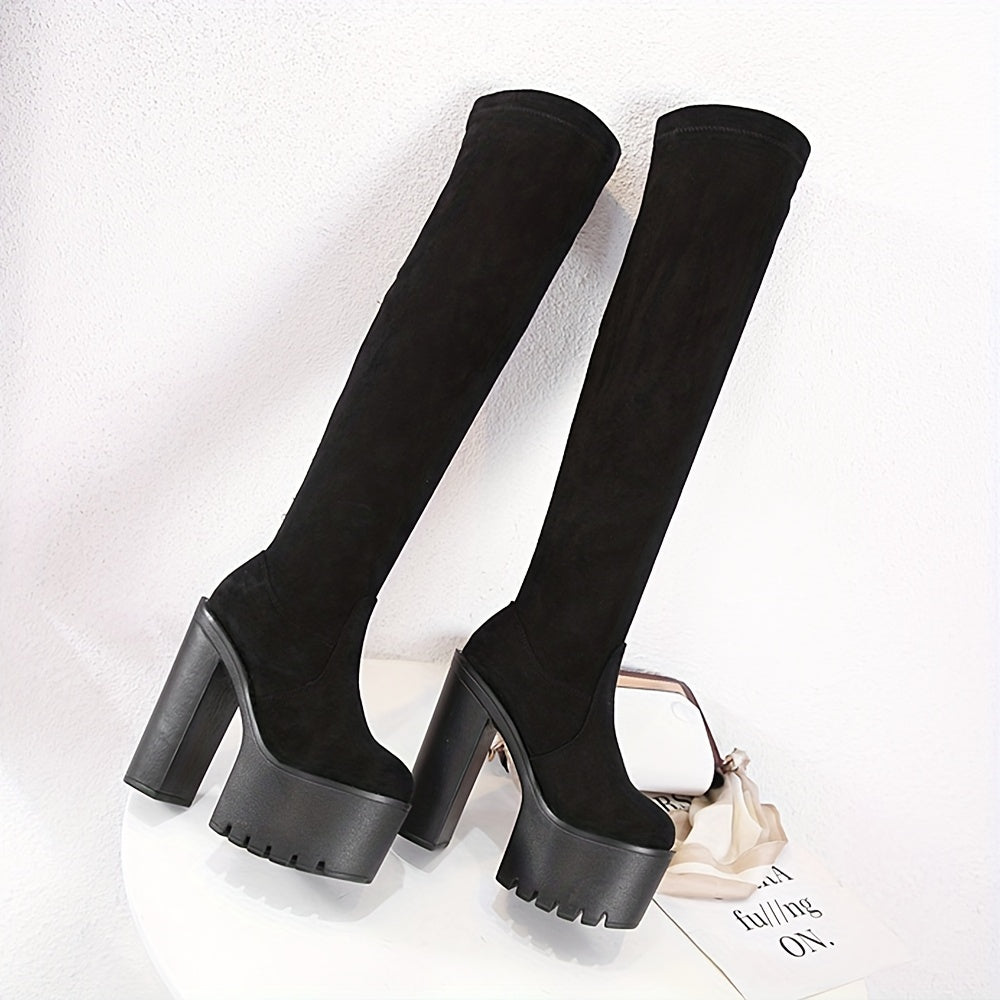 Women's Block Heeled Slip On Platform Boots