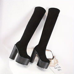 Women's Block Heeled Slip On Platform Boots