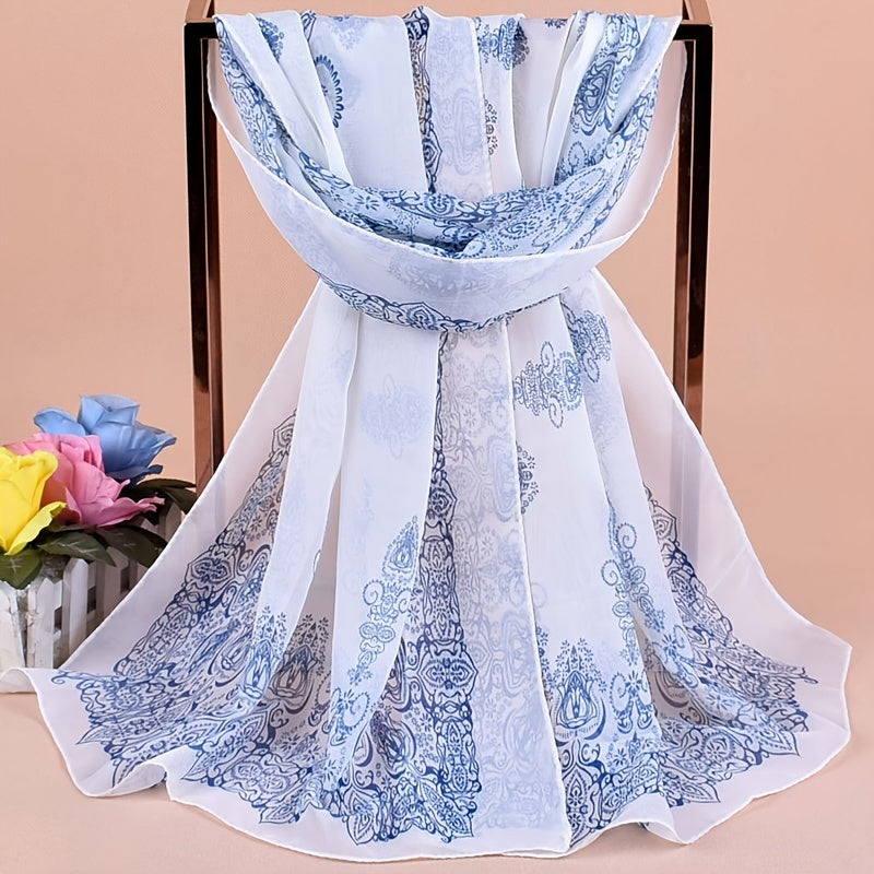 Chiffon Print Silk Scarf Classic Fall Winter Scarf Warm Soft Scarf