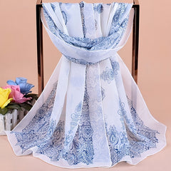 Chiffon Print Silk Scarf Classic Fall Winter Scarf Warm Soft Scarf